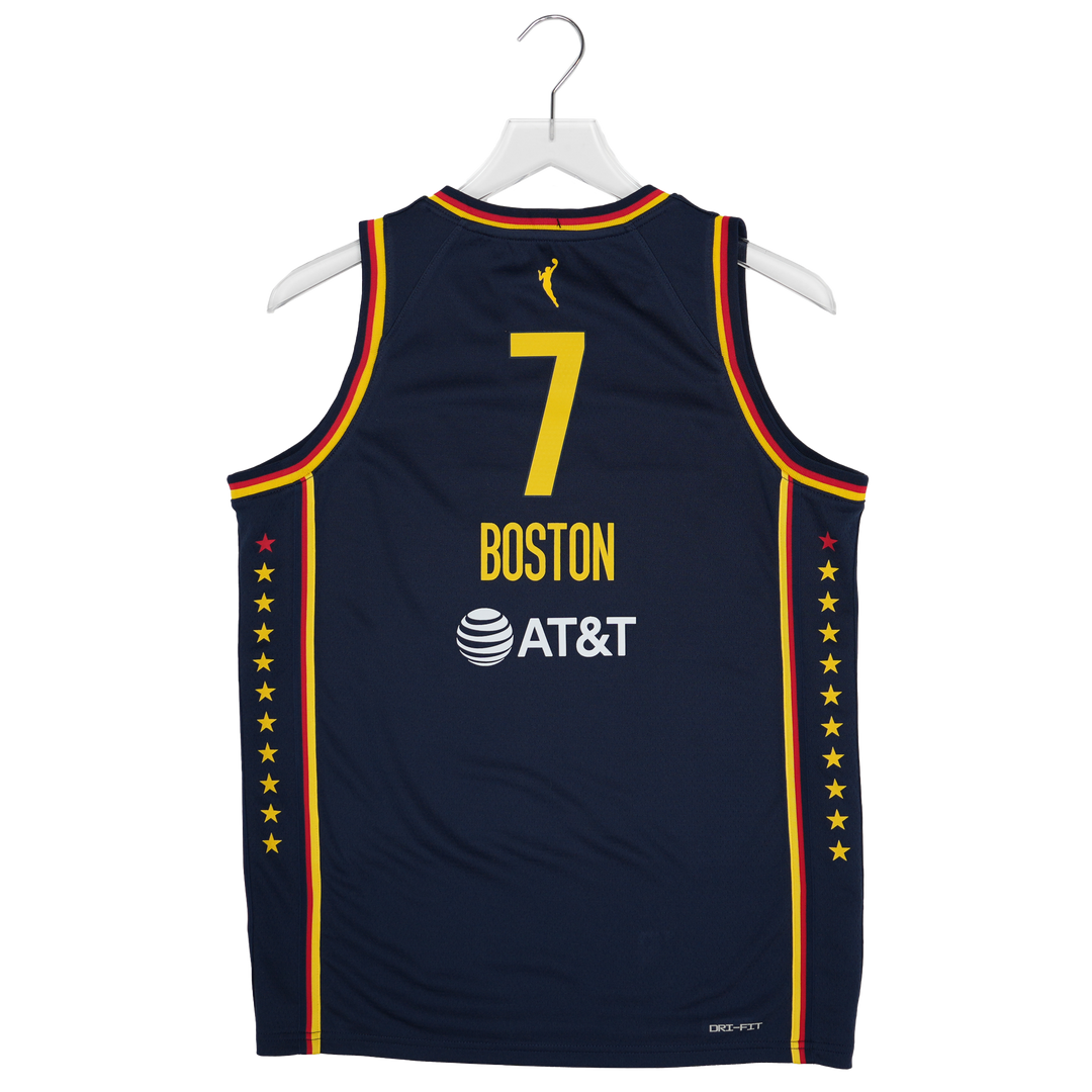 Basketball jersey with number 7 and 'Boston' text on a hanger