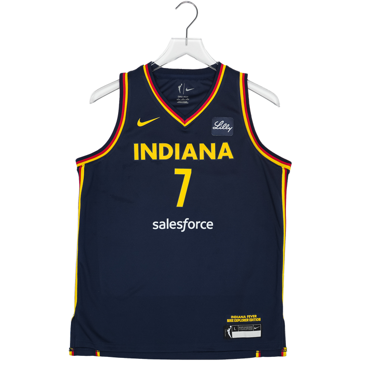 Basketball jersey with 'Indiana' and number '7' on a hanger against a white background
