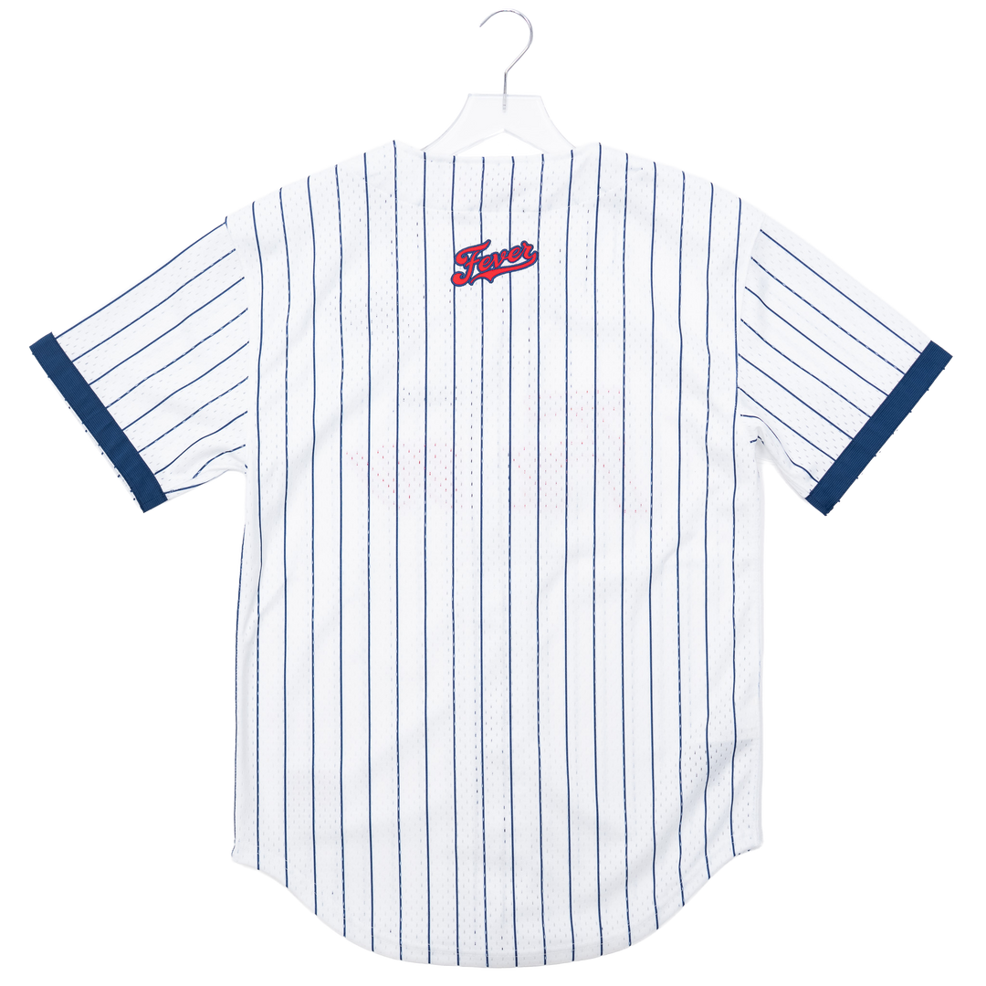 Adult Indiana Fever Head Coach Striped Baseball Jersey in White by Mitchell & Ness