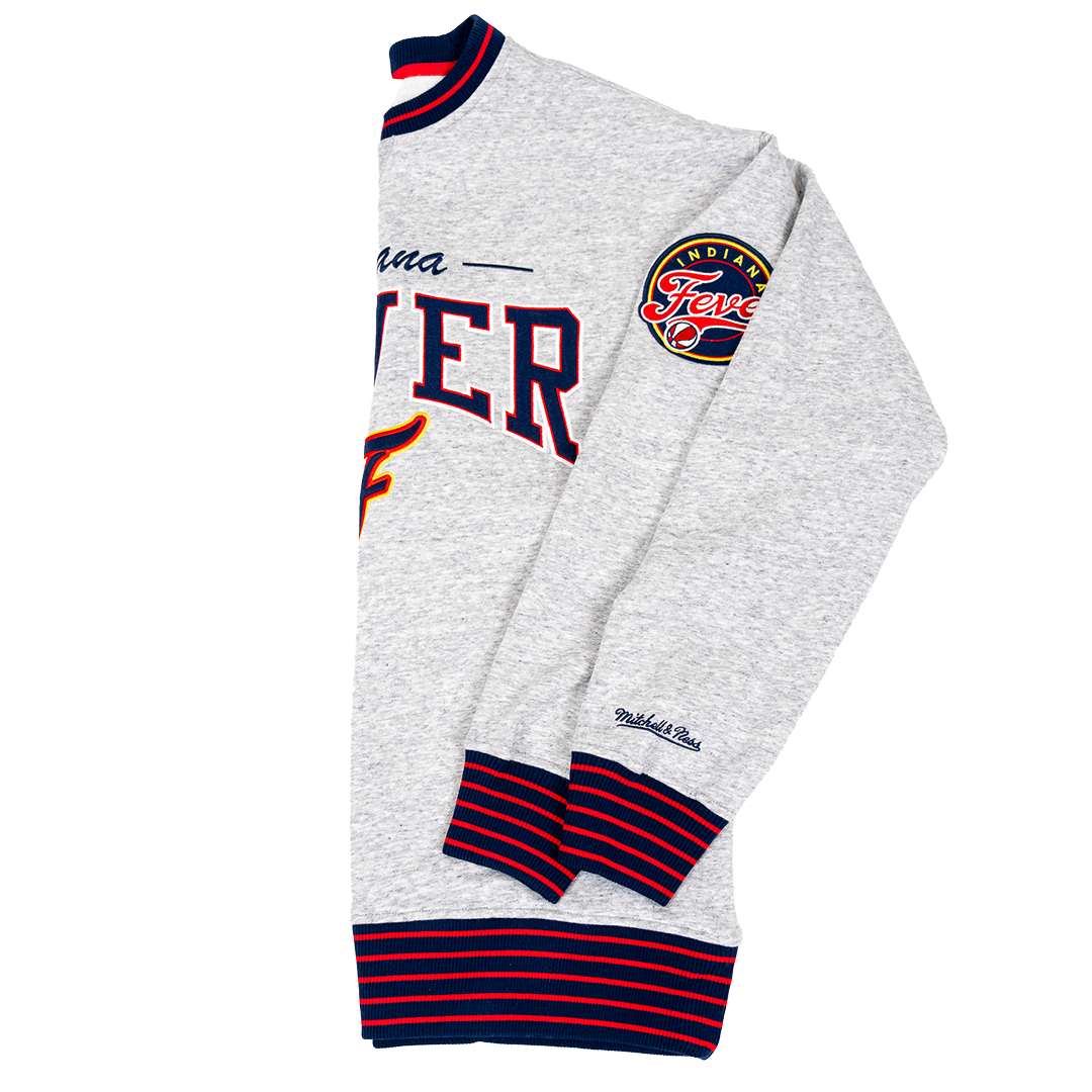 Adult Indiana Fever Throw It Back Crewneck Sweatshirt in Grey by Mitchell and Ness