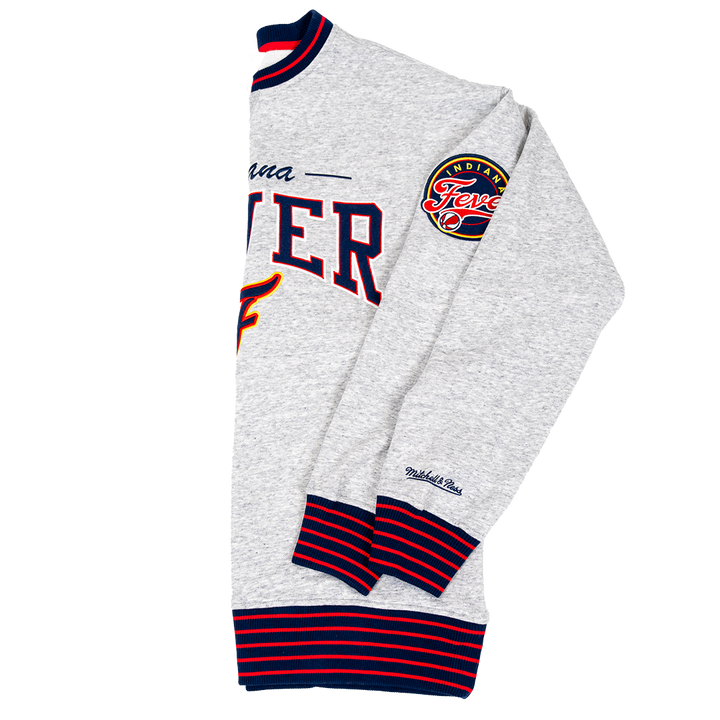 Adult Indiana Fever Throw It Back Crewneck Sweatshirt in Grey by Mitchell and Ness
