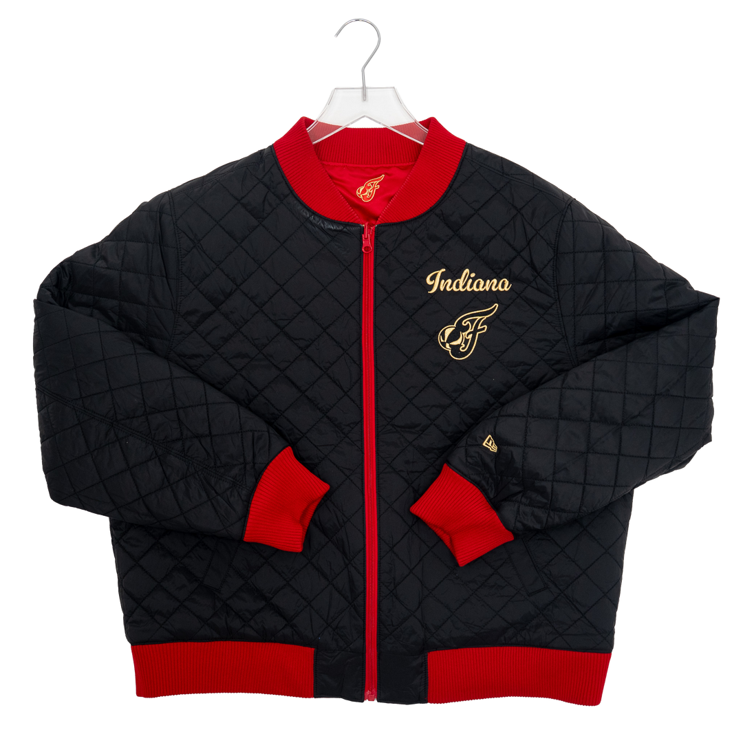 Women's Indiana Fever Satin Varsity Jacket in Red by Mitchell and Ness