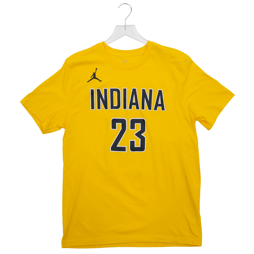 Adult Indiana Pacers #23 Aaron Nesmith Statement Name and Number T-shirt in Gold by Jordan