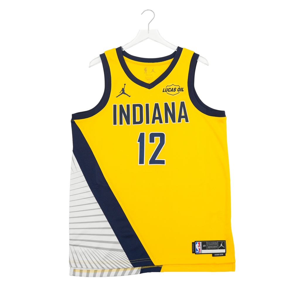 Yellow basketball jersey with 'Indiana' and number '12' on a white background