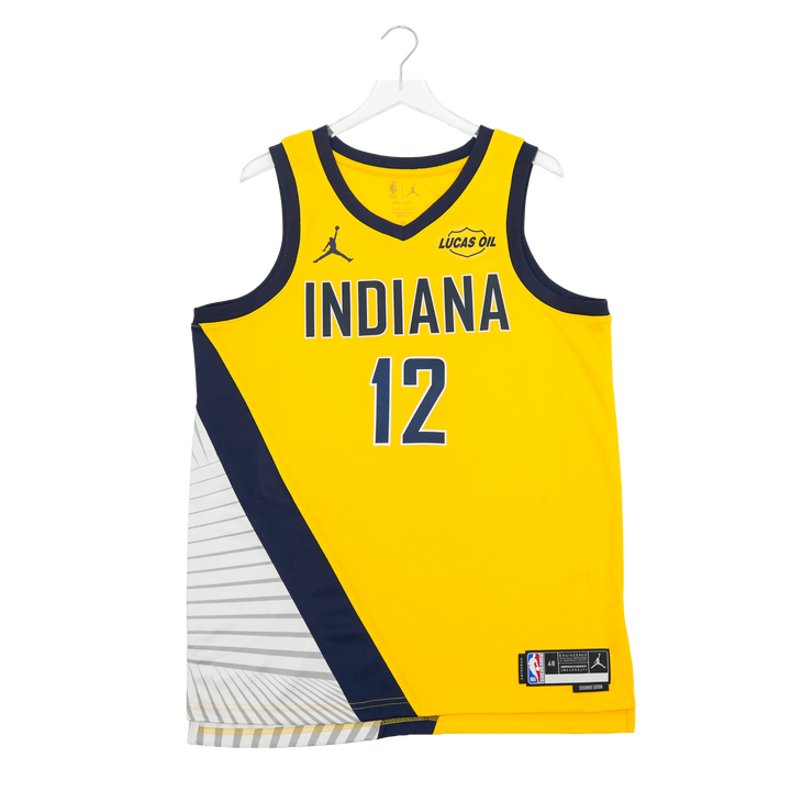 Yellow basketball jersey with 'Indiana' and number '12' on a white background