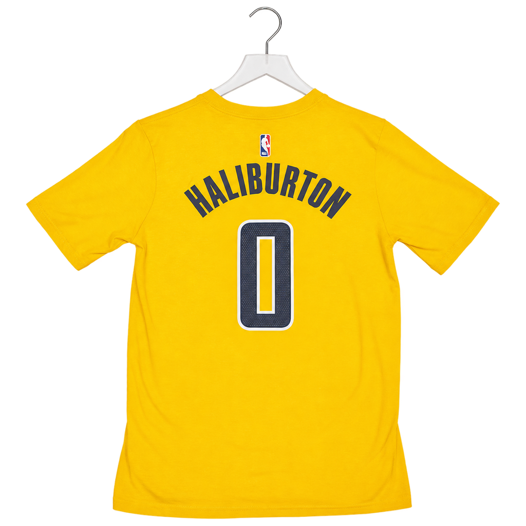 Youth Indiana Pacers #0 Tyrese Haliburton 26-27' Statement Name and Number T-shirt in Gold by Jordan