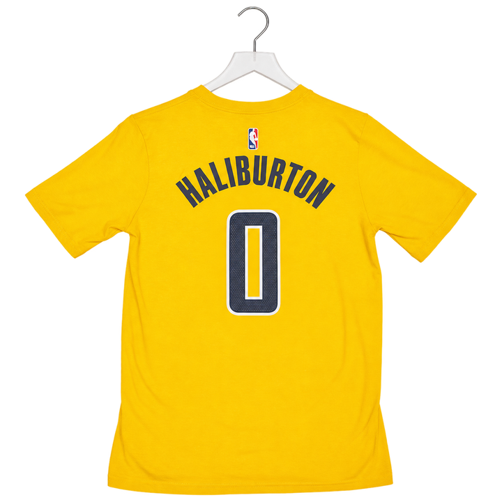 Youth Indiana Pacers #0 Tyrese Haliburton 26-27' Statement Name and Number T-shirt in Gold by Jordan