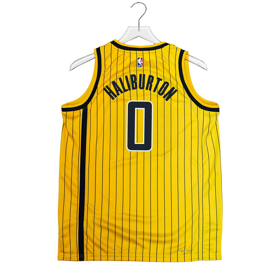 Youth Indiana Pacers #0 Tyrese Haliburton 26-27' Statement Swingman Jersey in Gold by Jordan