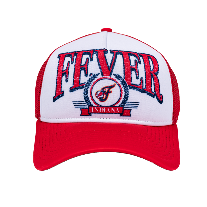 Adult Indiana Fever A-Frame Distressed 9Forty Trucker Hat in White by New Era