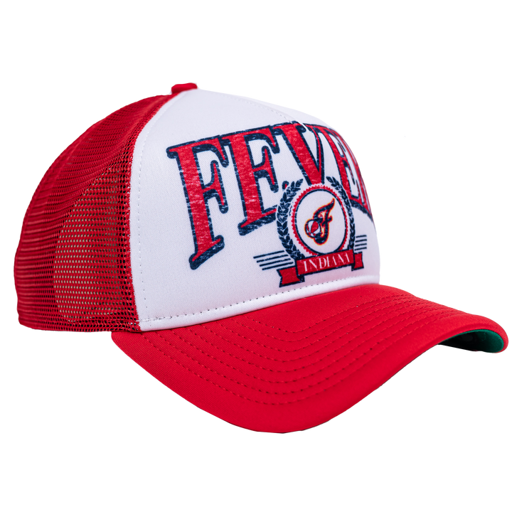 Adult Indiana Fever A-Frame Distressed 9Forty Trucker Hat in White by New Era