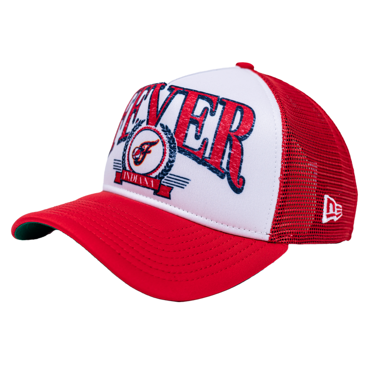 Adult Indiana Fever A-Frame Distressed 9Forty Trucker Hat in White by New Era