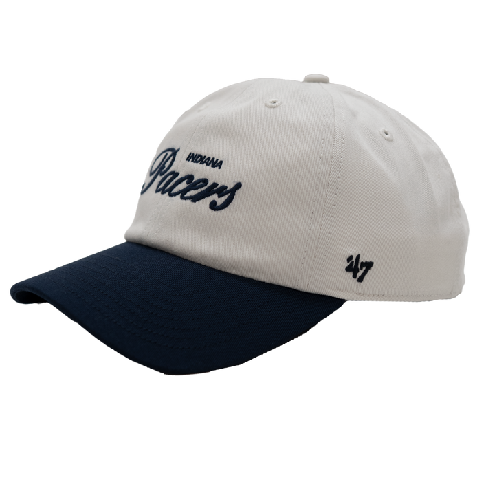 Beige and navy cap with 'Pacers' and '47' branding on a white background