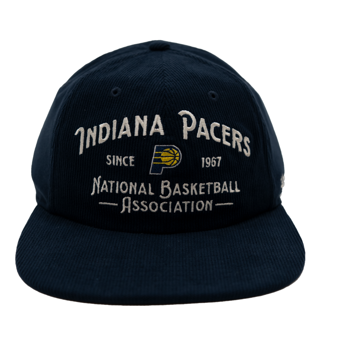 Navy blue cap with 'Indiana Pacers' text and logo on a white background