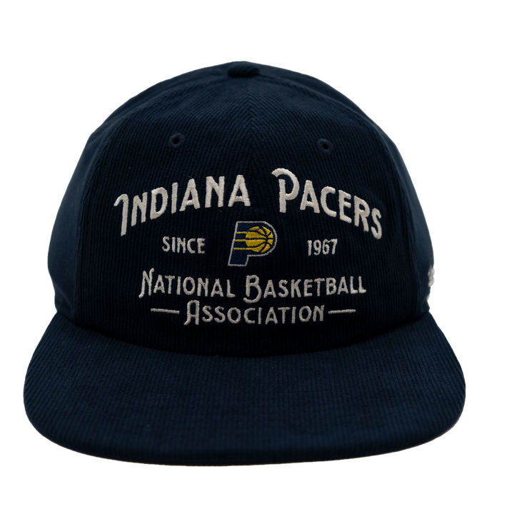 Navy blue cap with 'Indiana Pacers' text and logo on a white background
