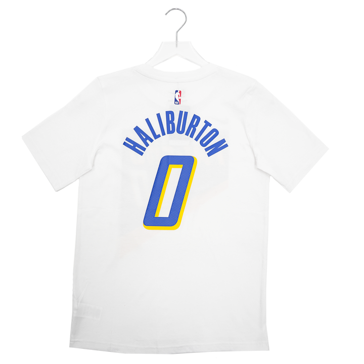 Youth Indiana Pacers #0 Tyrese Haliburton 25-26' CITY EDITION Name and Number T-shirt in White by Nike