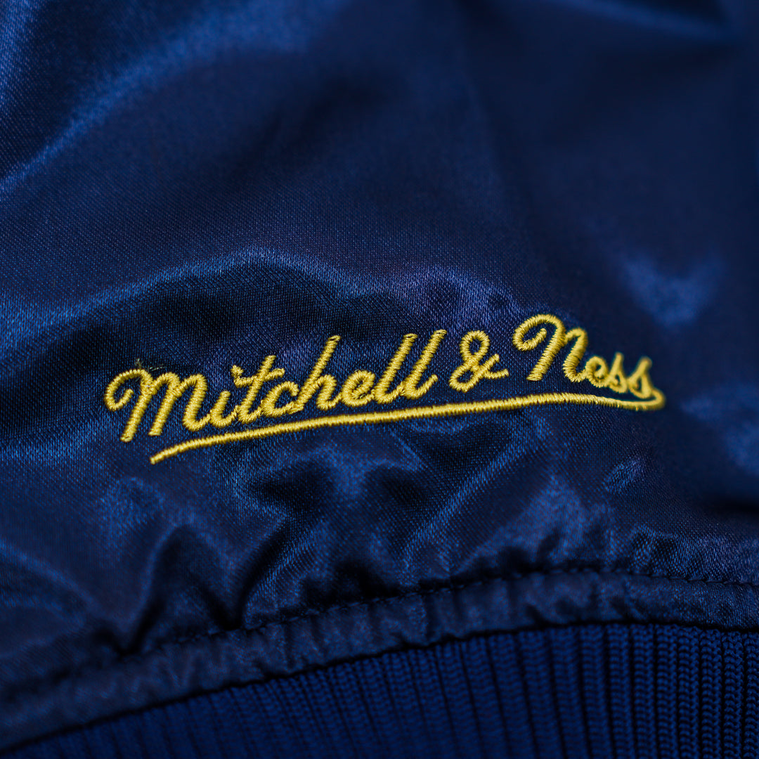 Adult Indiana Pacers Satin Coaches Hooded Jacket in Navy by Mitchell and Ness