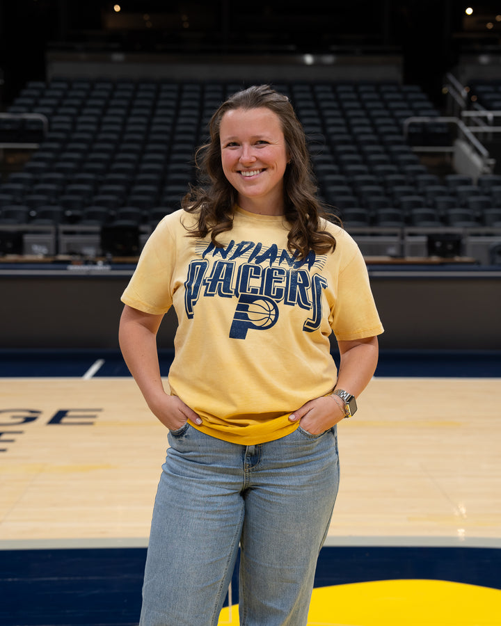 Adult Indiana Pacers Trent Sunfade T-shirt in Gold by Sportiqe