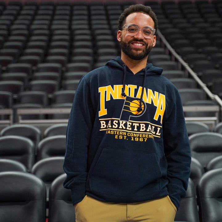 Adult Indiana Pacers Good Call Headline Hooded Sweatshirt in Navy by '47