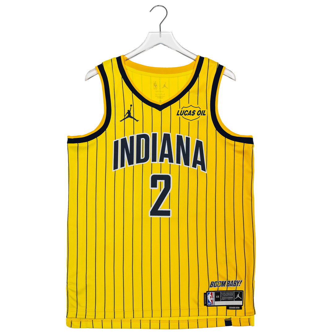 Adult Indiana Pacers #2 Andrew Nembhard 26-27' Statement Swingman Jersey in Gold by Jordan