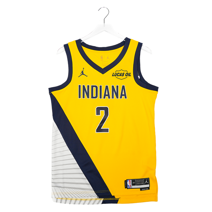 Adult Indiana Pacers #2 Andrew Nembhard Statement Swingman Jersey in Gold by Jordan