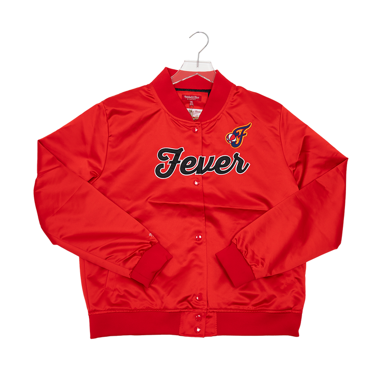 Women's Indiana Fever Satin Varsity Jacket in Red by Mitchell and Ness