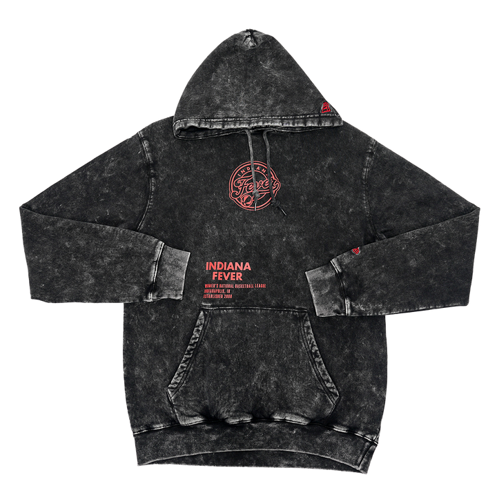 Adult Indiana Fever Stone Washed Hooded Sweatshirt in Black by New Era