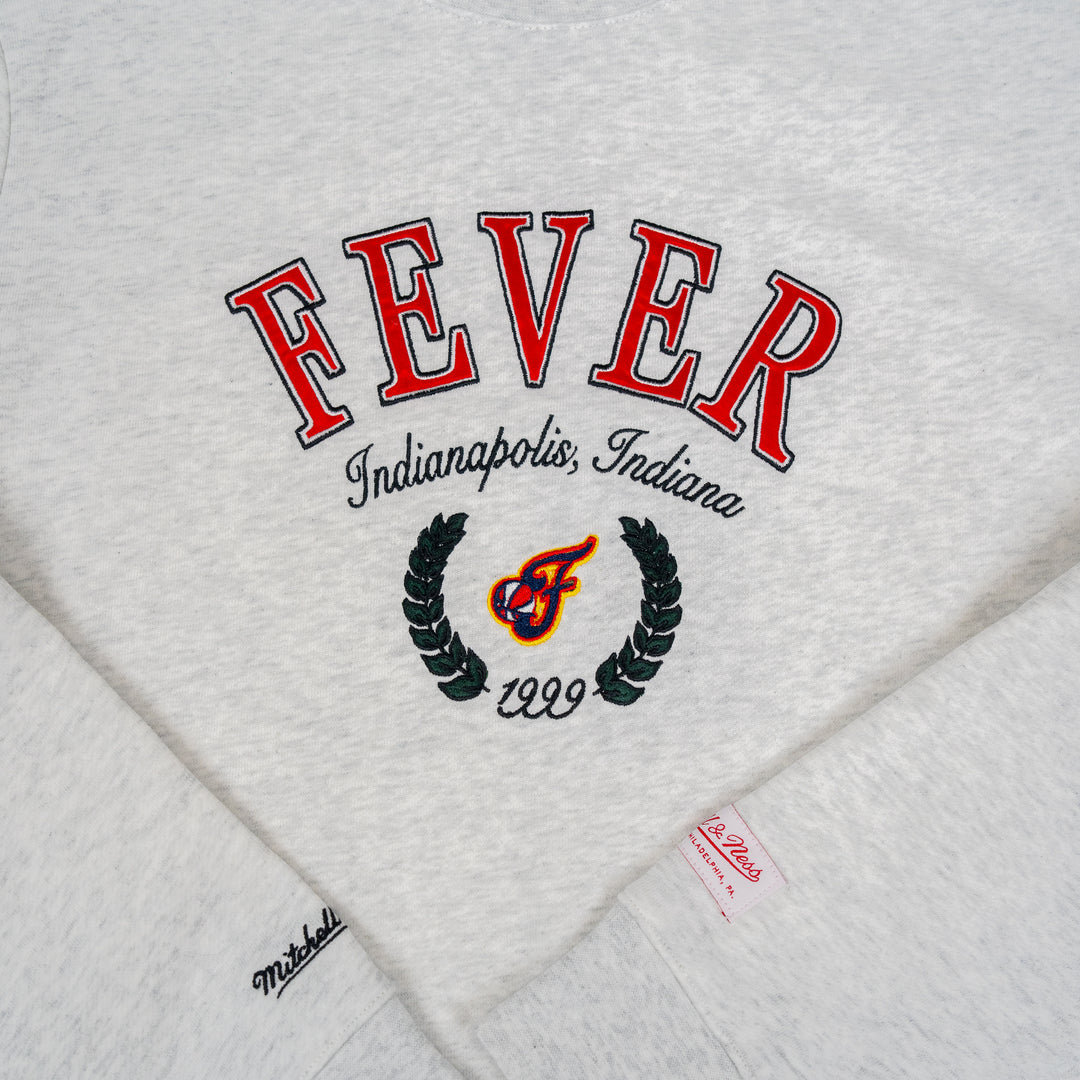 Women's Indiana Fever Toggle Crop Crew Fleece in grey by Mitchell and Ness