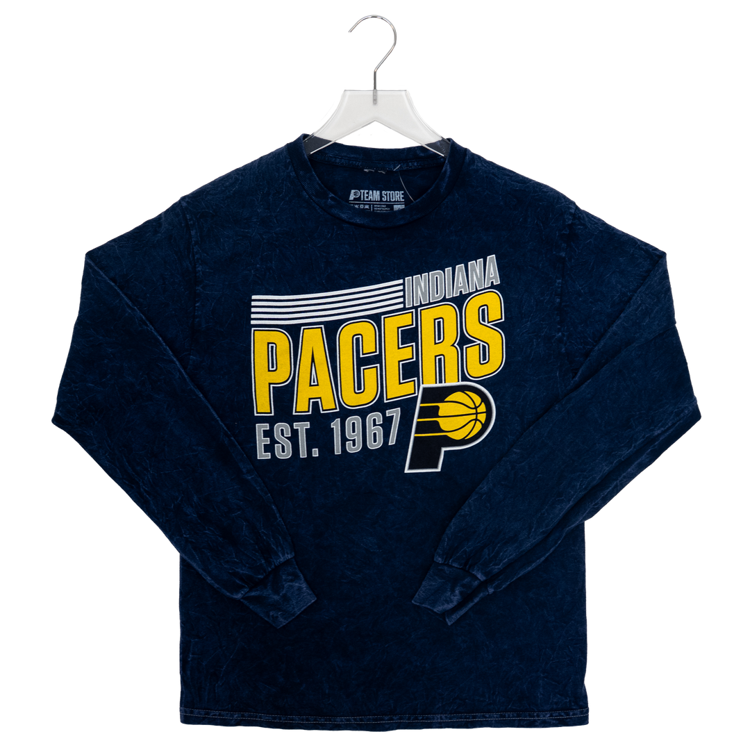 Navy long-sleeve shirt with Indiana Pacers logo on a white background