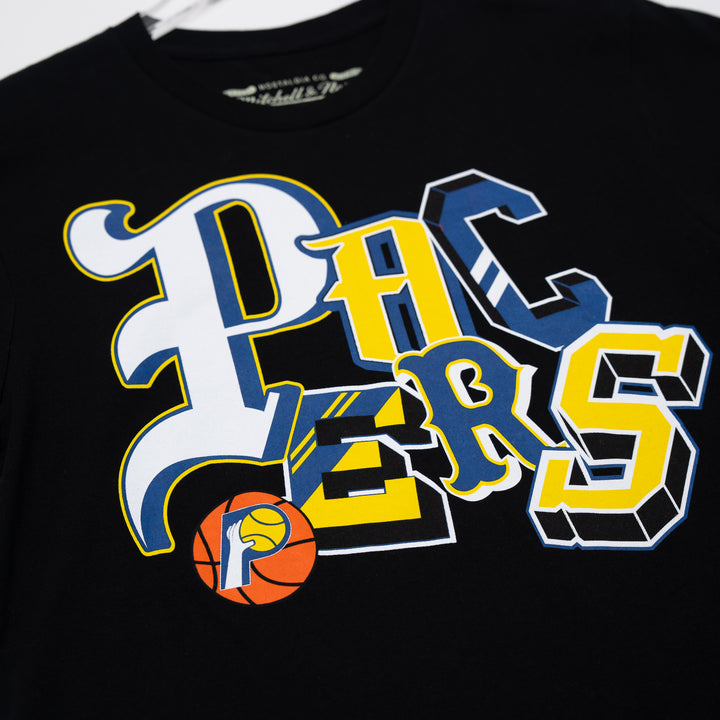 Adult Indiana Pacers Hyper Type T-shirt in Black by Mitchell and Ness
