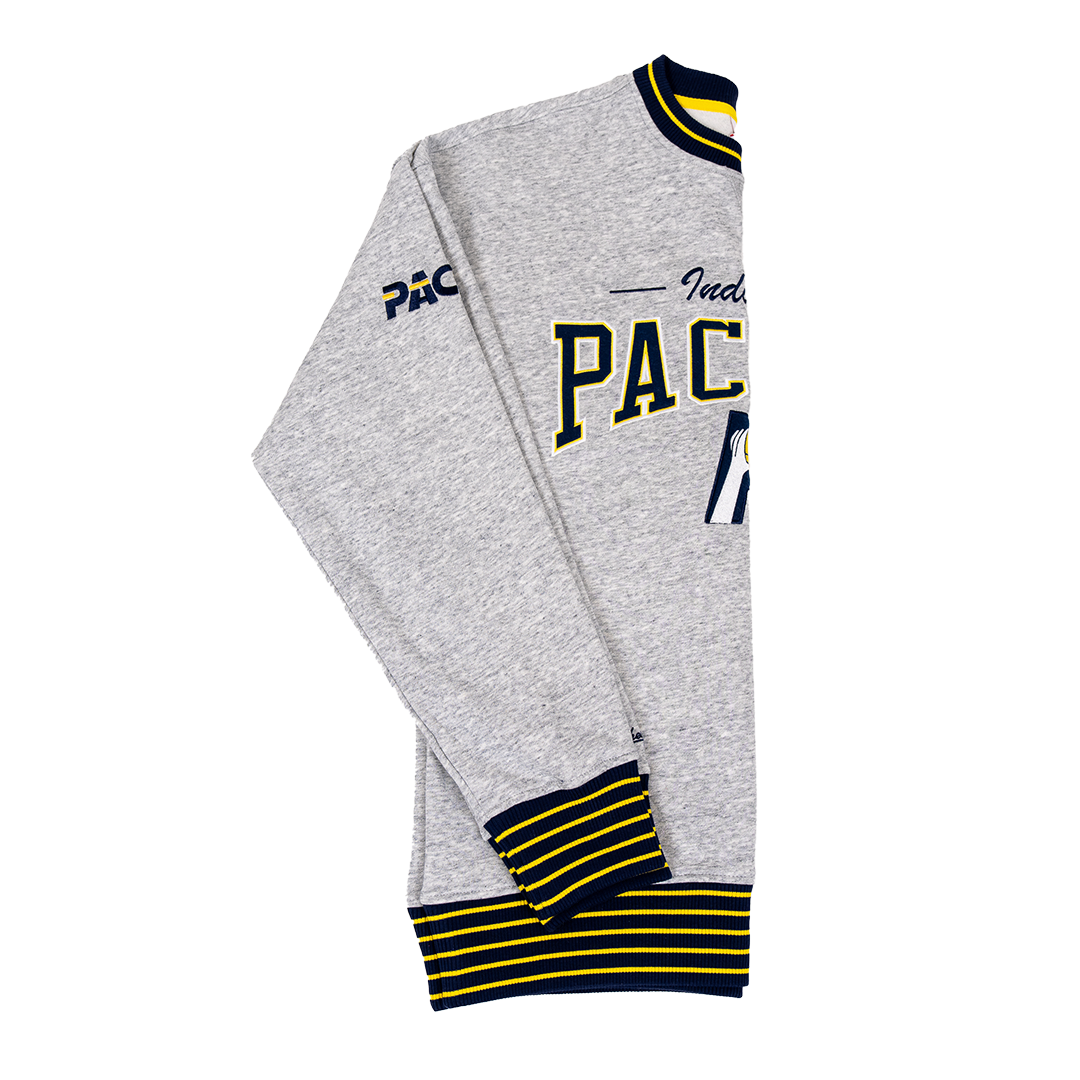 Adult Indiana Pacers Throw It Back Crewneck Sweatshirt in Grey by Mitchell and Ness