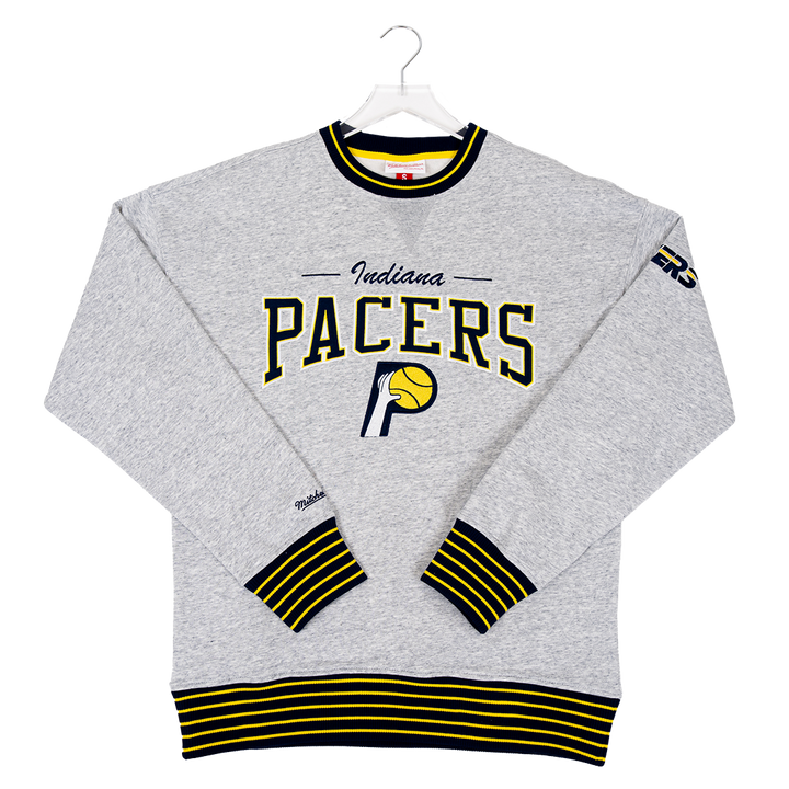 Adult Indiana Pacers Throw It Back Crewneck Sweatshirt in Grey by Mitchell and Ness