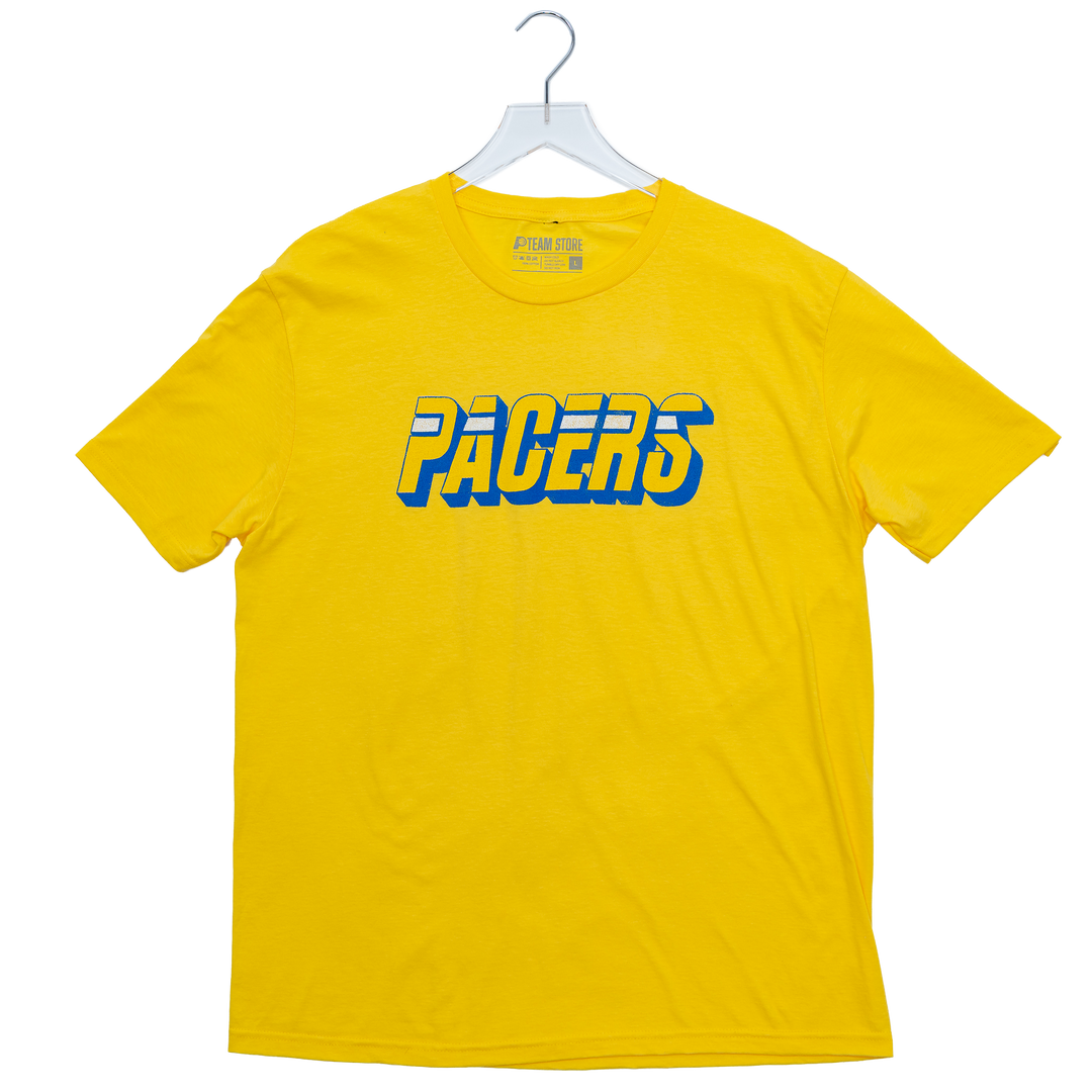 Adult Indiana Pacers Hardwood Classics Wordmark T-shirt in Gold by Pac Pacers Team Store Adult Indiana Pacers Hardwood Classics Wordmark T-shirt in Gold by Pac Pacers Team Store
