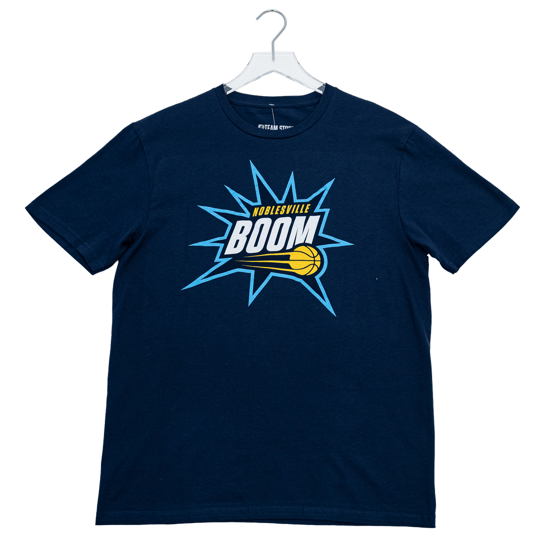 Adult Noblesville Boom Primary Logo T-shirt in Navy Blue by Boom Team Store