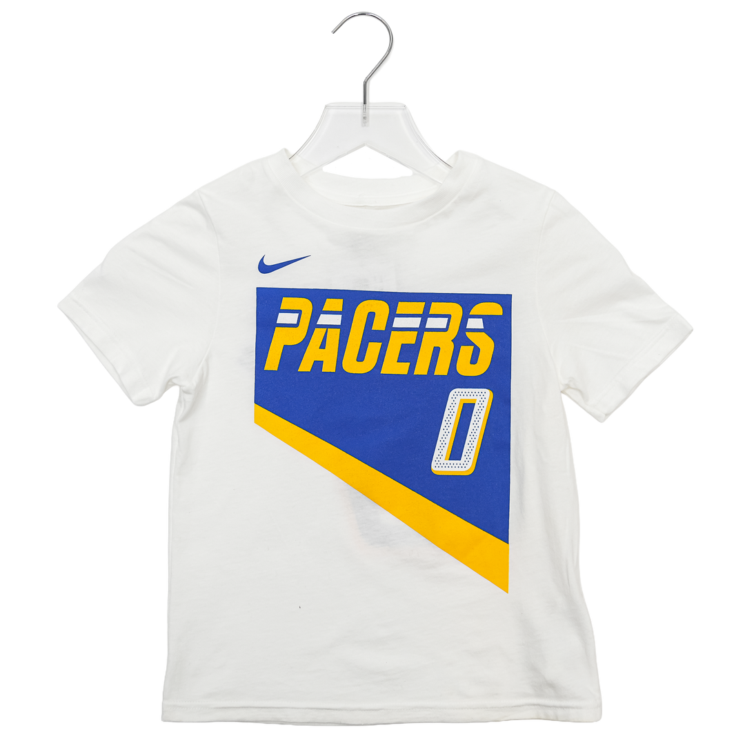 Youth 4-7 Indiana Pacers #0 Tyrese Haliburton 25-26' CITY EDITION Name and Number T-shirt in White by Nike
