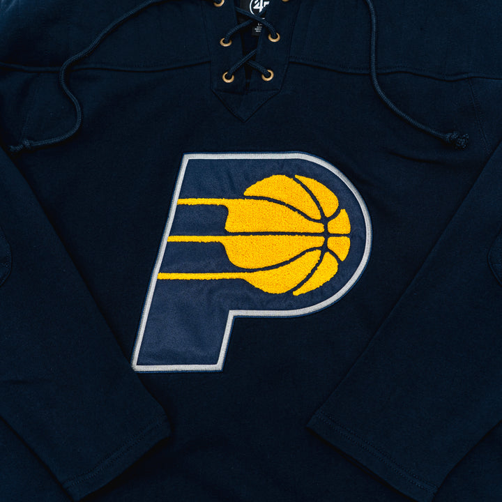 Adult Indiana Pacers Wingback Lacer Hooded Sweatshirt in Navy by '47