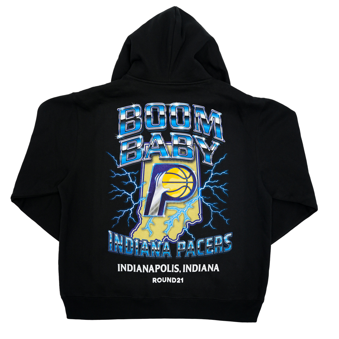 Adult Indiana Pacers 25-26' CITY EDITION Boom Baby Hooded Sweatshirt in Black by Round21