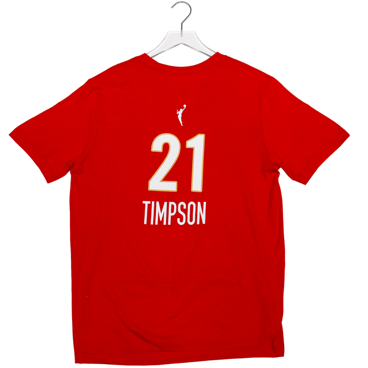 Red t-shirt with '21 Timpson' printed on a white background