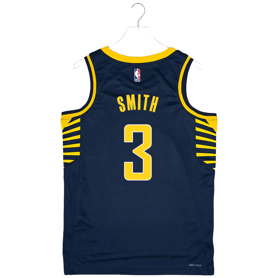 Navy basketball jersey with yellow accents and 'Smith 3' on a white background