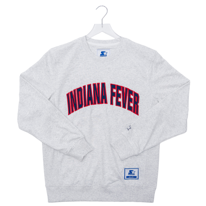 Gray sweatshirt with 'Indiana Fever' text on a hanger against a white background