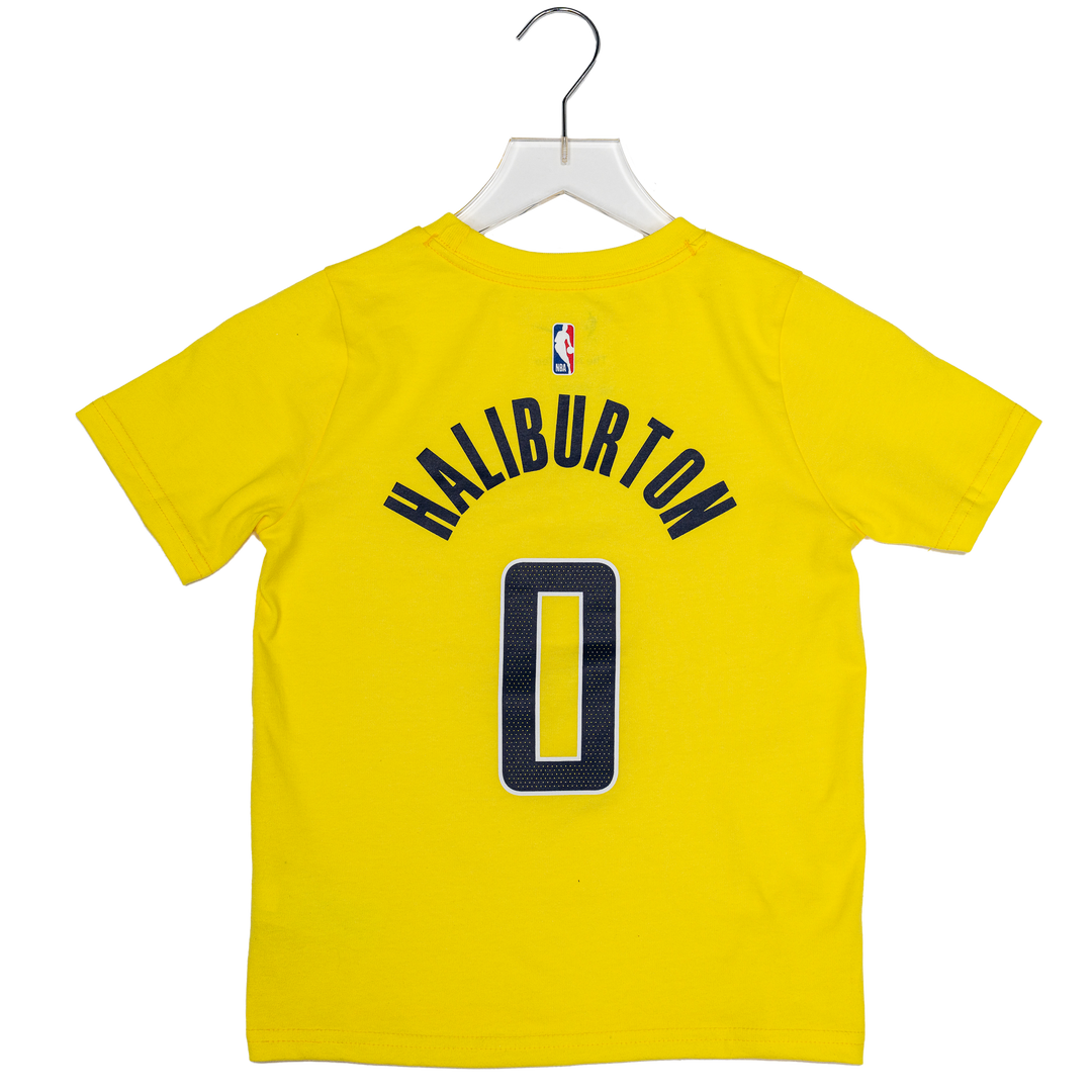 Youth 4-7 Indiana Pacers #0 Tyrese Haliburton 26-27' Statement Name and Number T-shirt in Gold by Jordan