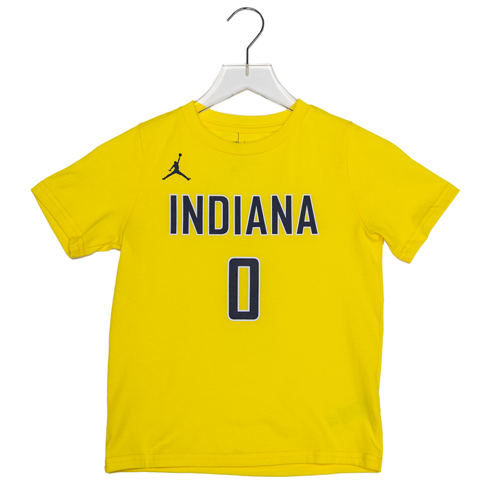 Youth 4-7 Indiana Pacers #0 Tyrese Haliburton 26-27' Statement Name and Number T-shirt in Gold by Jordan