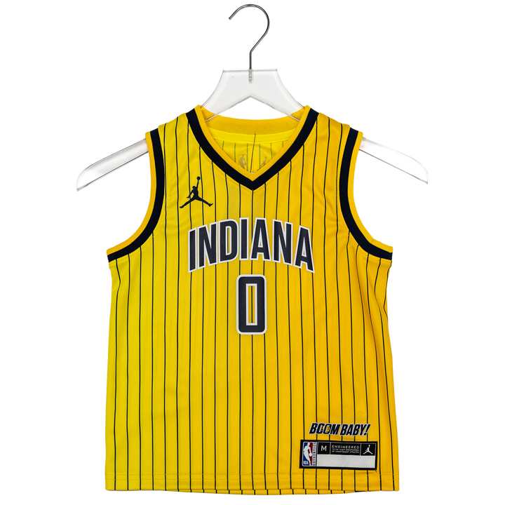 Youth 4-7 Indiana Pacers #0 Tyrese Haliburton 26-27' Statement Swingman Jersey in Gold by Jordan