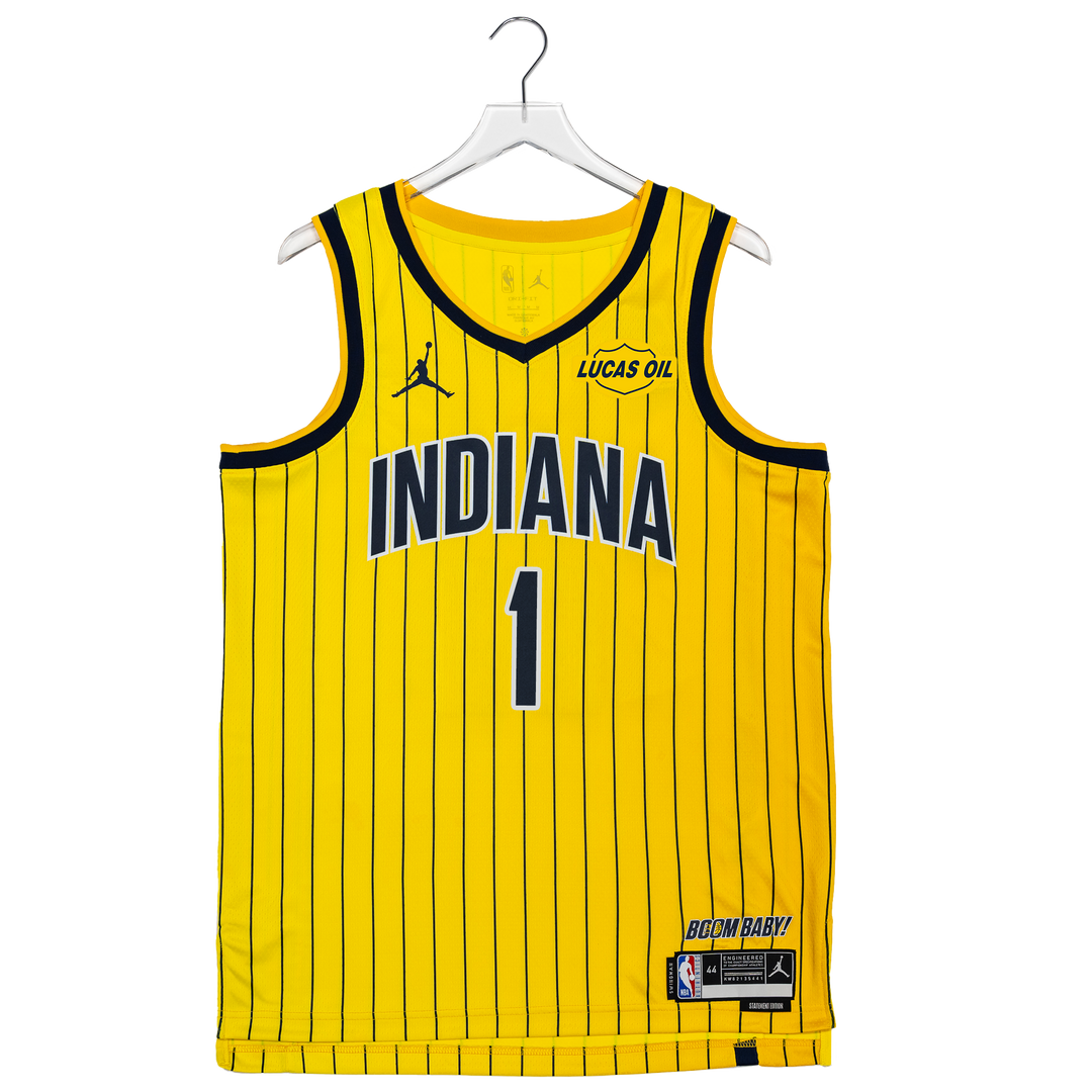Adult Indiana Pacers #1 Obi Toppin 26-27' Statement Swingman Jersey in Gold by Jordan