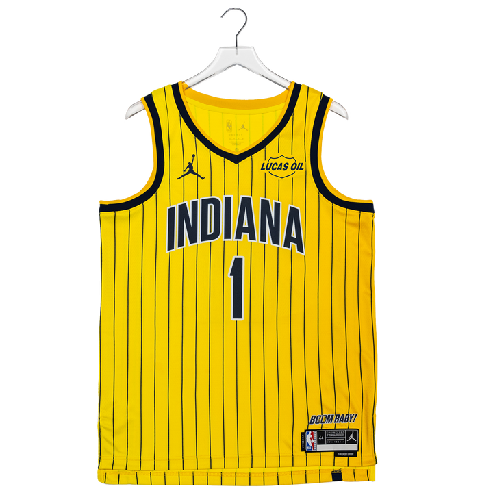 Adult Indiana Pacers #1 Obi Toppin 26-27' Statement Swingman Jersey in Gold by Jordan