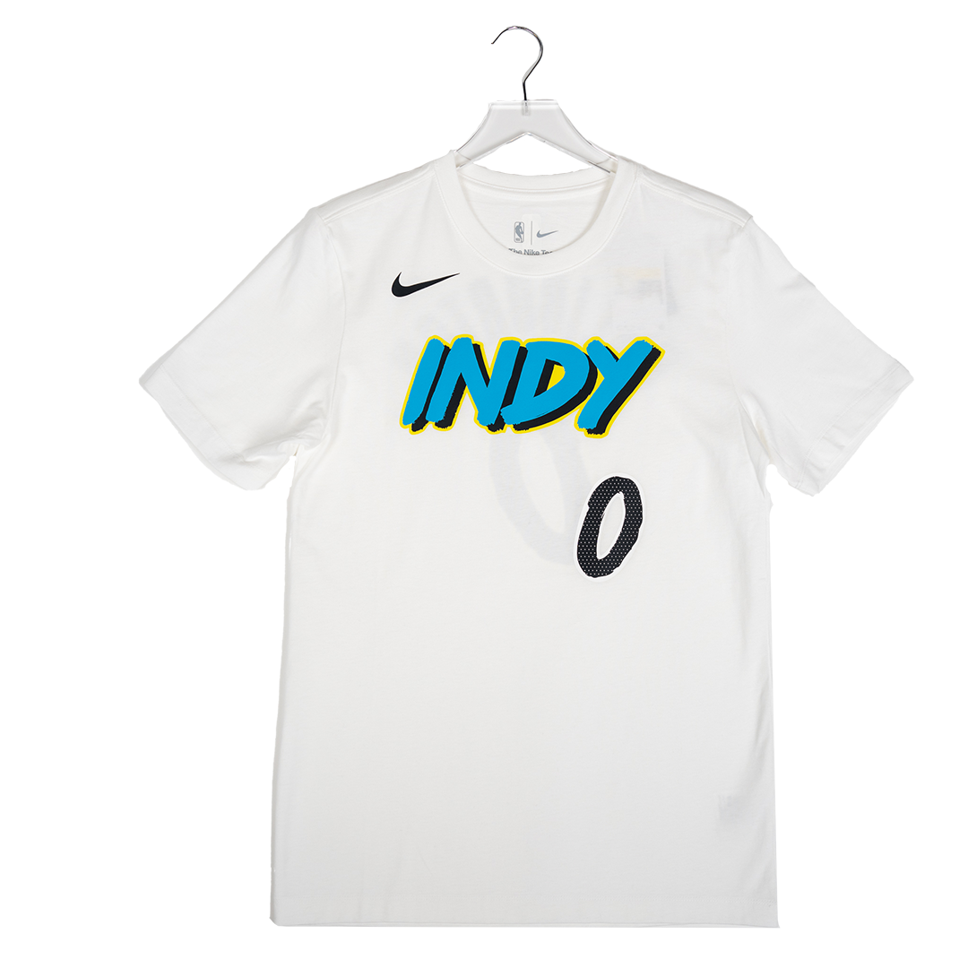 Adult Indiana Pacers #0 Tyrese Haliburton 24-25' CITY EDITION Name and Number T-shirt in White by Nike