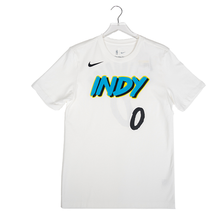 Adult Indiana Pacers #0 Tyrese Haliburton 24-25' CITY EDITION Name and Number T-shirt in White by Nike