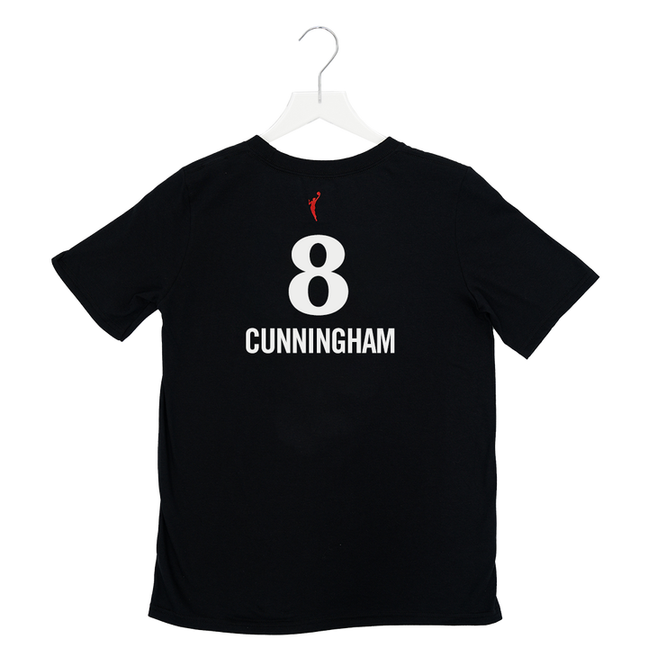 Youth Indiana Fever #8 Sophie Cunningham Stranger Things Rebel Name and Number T-shirt in Black by Nike