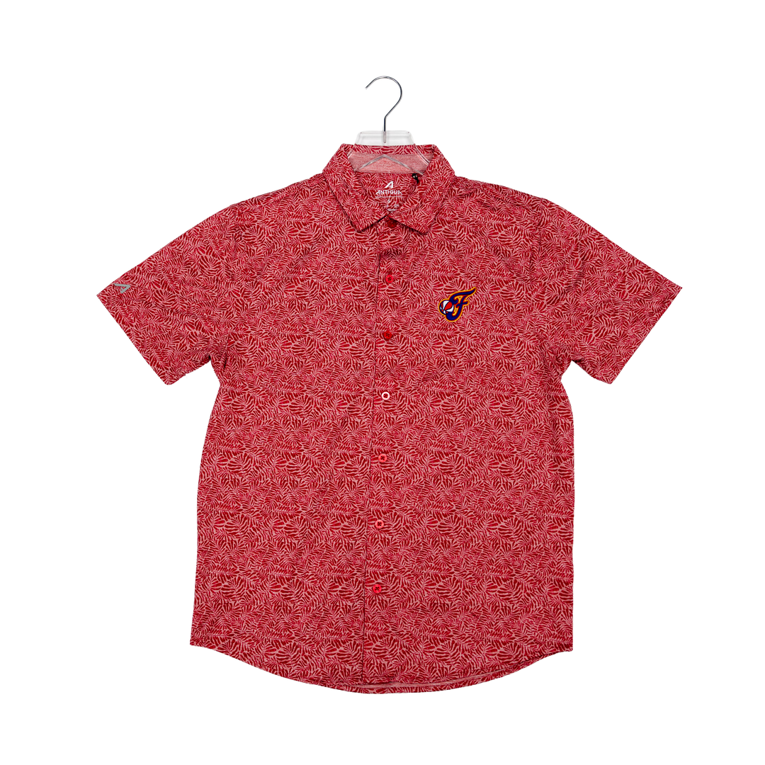 Adult Indiana Fever Short Sleeve Tentril Button Down in Red by Antigua