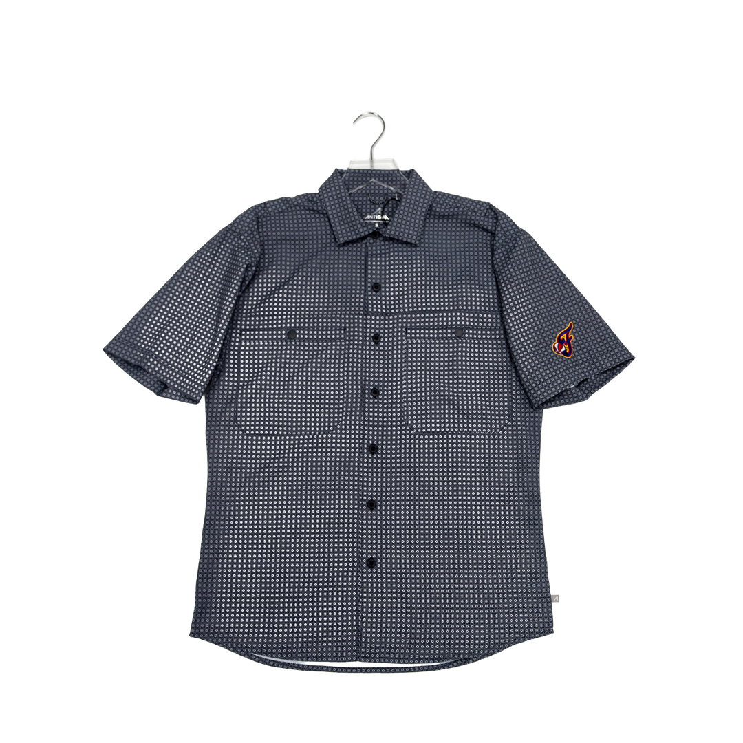 Adult Indiana Fever Short Sleeve Mosaic Women Button Down in Black by Antigua