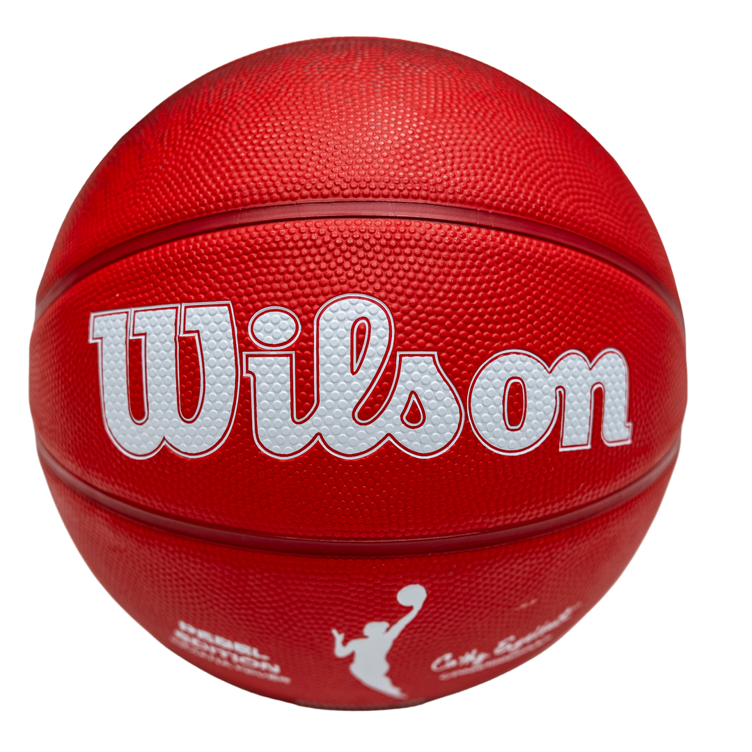 Red basketball with Wilson logo on a white background